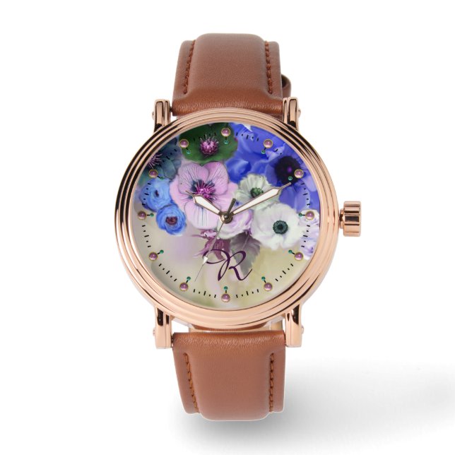 MONTRE ROSES BLANCS BLEUS, MONOGRAMME DES FLEURS D'ANÉONE (Recto)