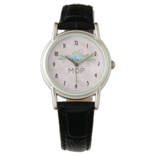 Montre Roses bleus et bouquet floral de la Couronne Monog