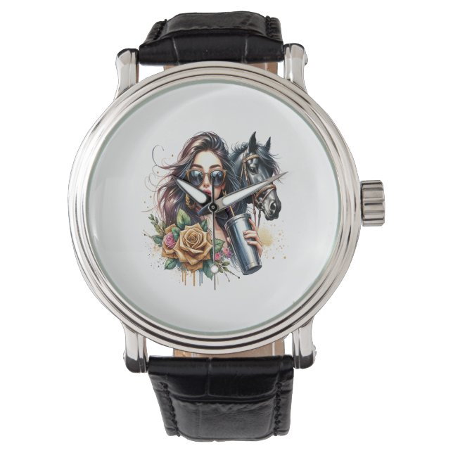 Montre Roses de Parties scintillant de cheval fille esthé (devant)