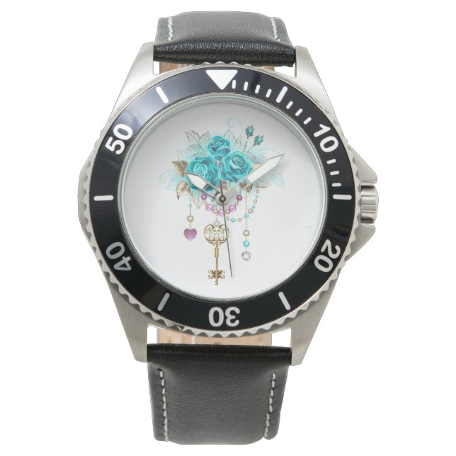 Montre Roses turquoise avec touches (devant)