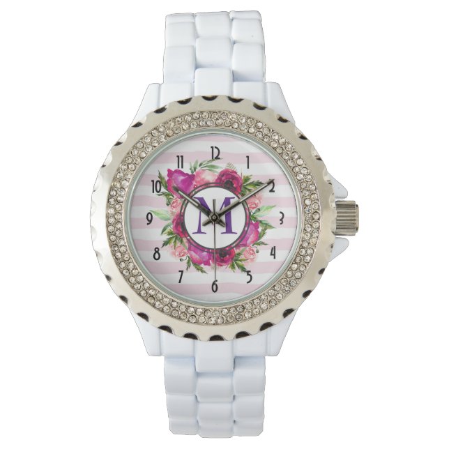 Montre Rosier rose et bouquet floral de crapaud (devant)