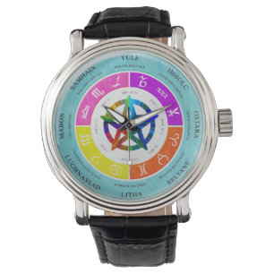 Montre roue wicca de l'année avec horloge pentagramme