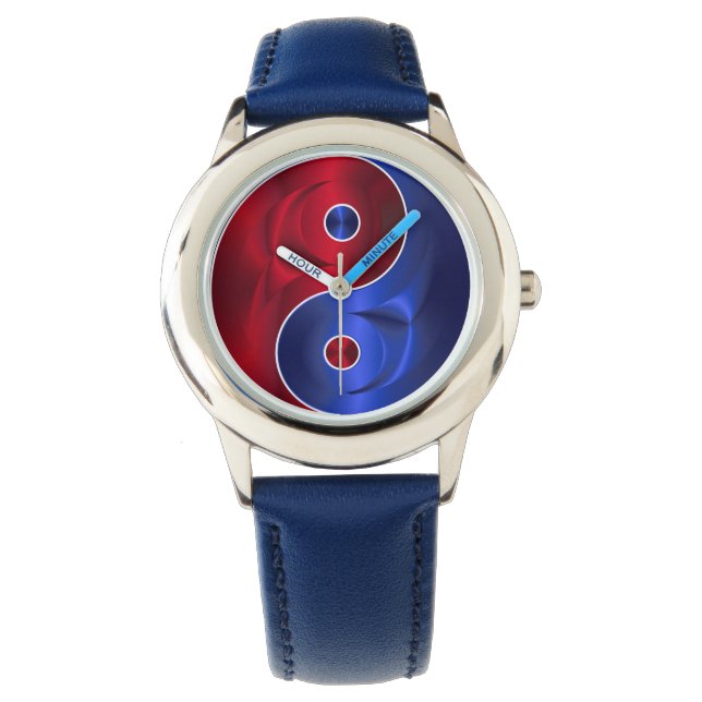 montre rouge bleu yin yang (devant)
