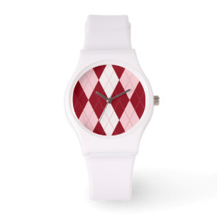 Montre Rouge Jacquard Crimson rose Petit Diamant Forme