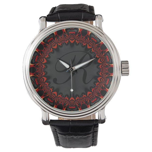 Montre Rouge noir dentelle personnalisée Monogramme montr (devant)