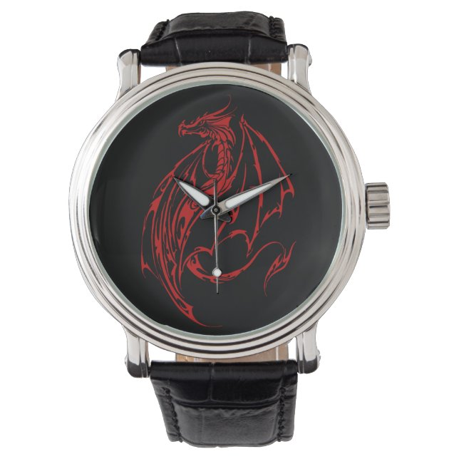 Montre Rouge Tribal Dragon Noir (devant)