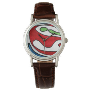Montre Rouge vert et bleu organiques formes sur blanc