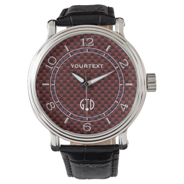 Montre Rouleau Fibre de carbone rouge cadran personnalisé (devant)
