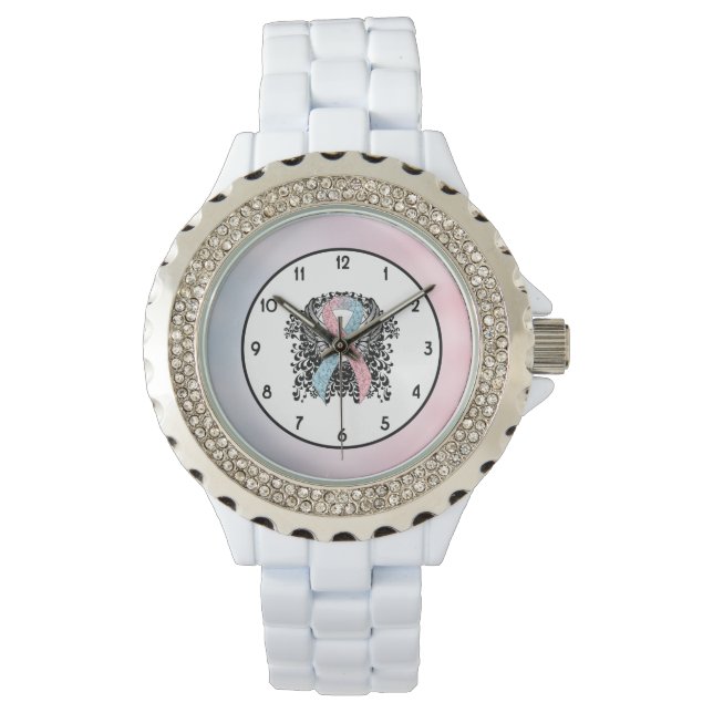 Montre Ruban de sensibilisation rose et bleu clair avec a (devant)