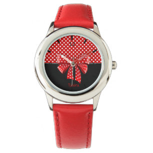 Montre Ruban Pois noir, rouge et blanc