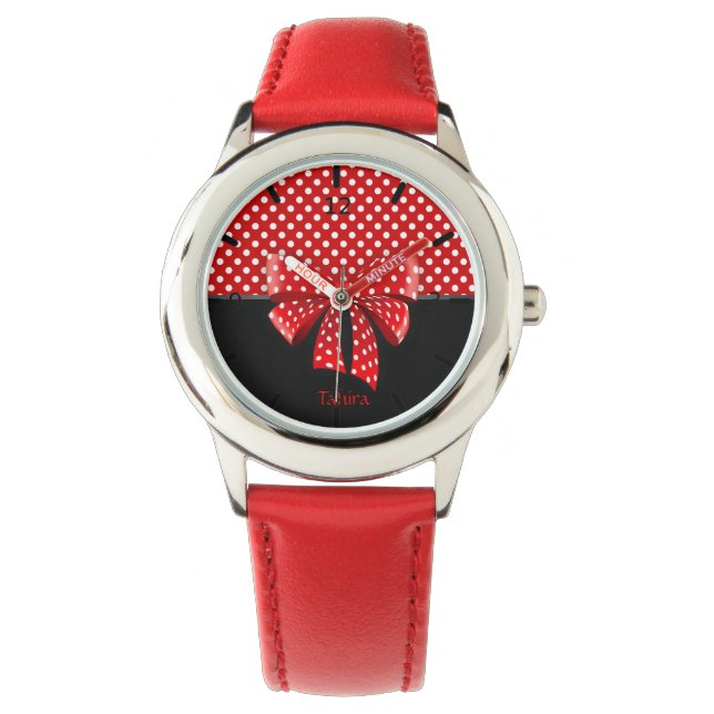 Montre Ruban Pois noir, rouge et blanc (devant)