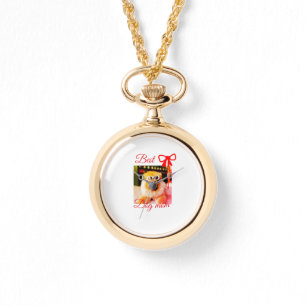 Montre Ruban rouge meilleure maman chien papa photo chien