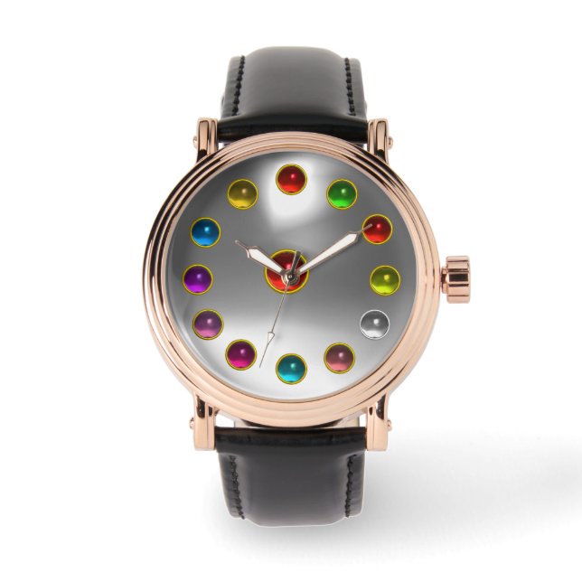 MONTRE RUBE 3D ROUGE IMPRIMÉE ET PIERRES DE JEUX COLORÉS (Recto)