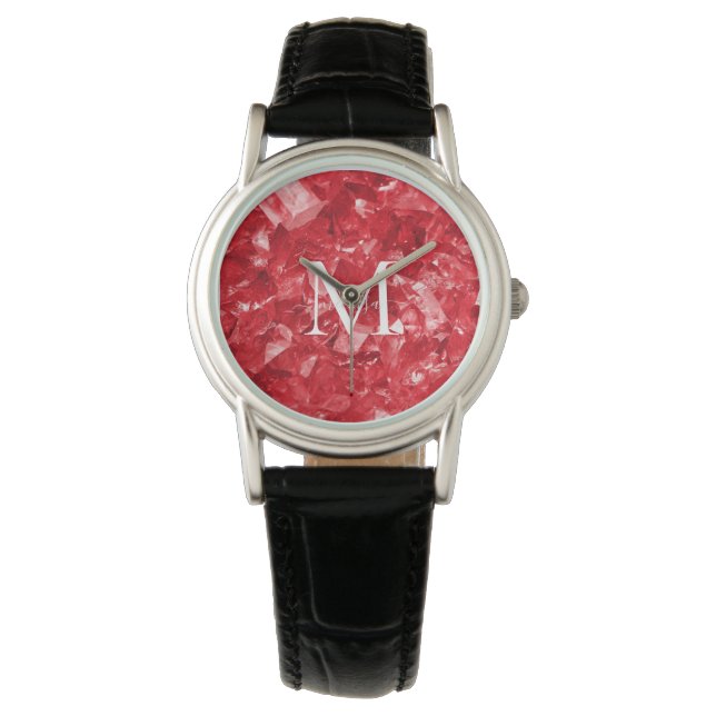Montre Ruby Birthstone Monogramme Nom personnalisé (devant)