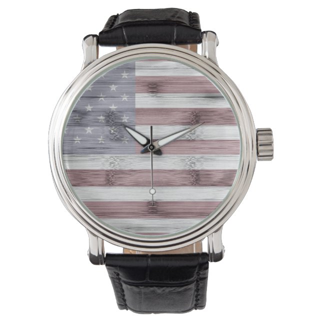 Montre Russe Rouge Blanc Bleu Bois américain drapeau Amér (devant)