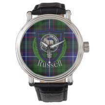 Russell Scottish Clan Tartan & Crest
