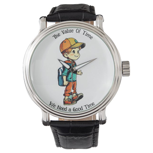 Montre Sac d'école d'amande et de bleu pour garçons - (devant)