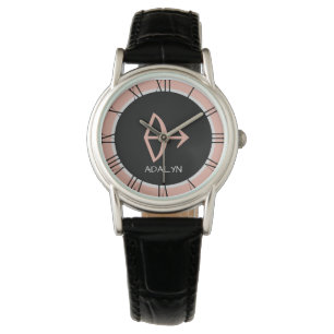 Montre Sagittarius Zodiac Sign Rose rose gris Nom personn