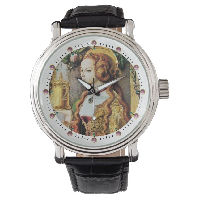 Montre SAINT MARY MAGDALENE Pierres roses, Blanc (devant)