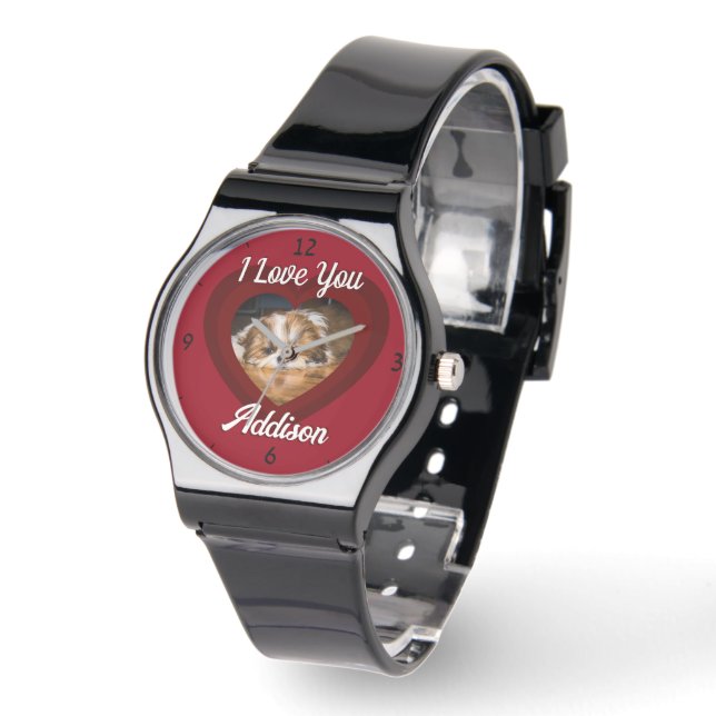 Montre Saint-Valentin amour de chien de coeur Nom photo p (Angle)