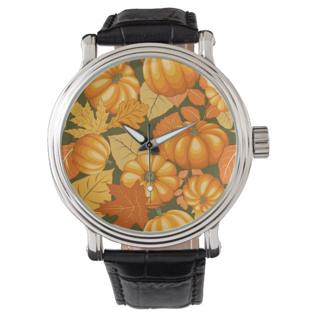 Montre Saison d'automne Halloween Citrouille Motif (devant)