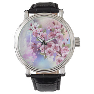 Montre Sakura rose sur la peinture Arrière - plan