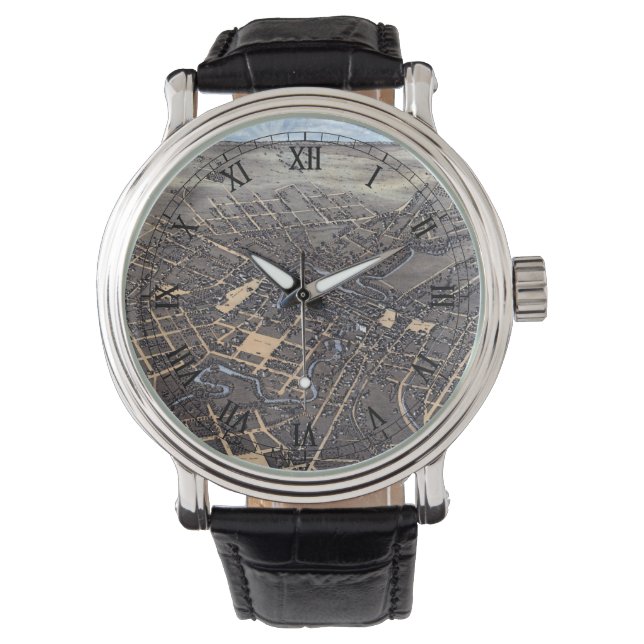 Montre San Antonio, Texas, Antique Aerial City Map, 1873 (devant)