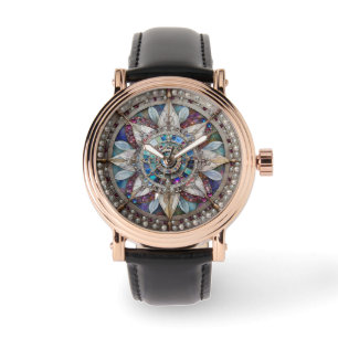 Montre Saphirs roses et bleus Diamants Perles Mandala