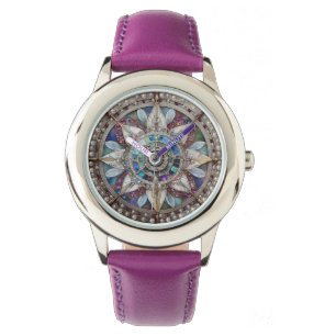 Montre Saphirs roses et bleus Diamants Perles Mandala