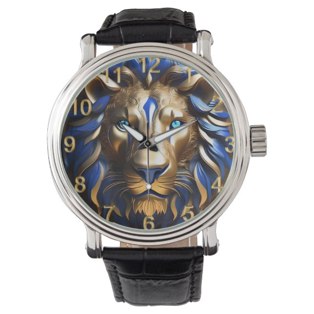 Montre Sapphire Lion Bleu Et Or, (devant)