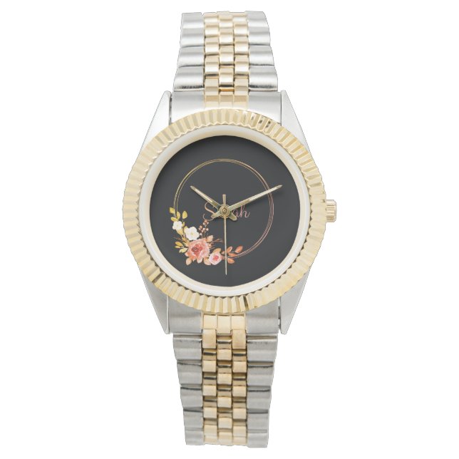 Montre Sarah-Rose Aquarelle or Cadre Floral (devant)
