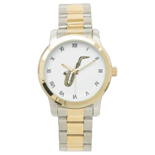 Montre Saxophone à chiffres romains noirs