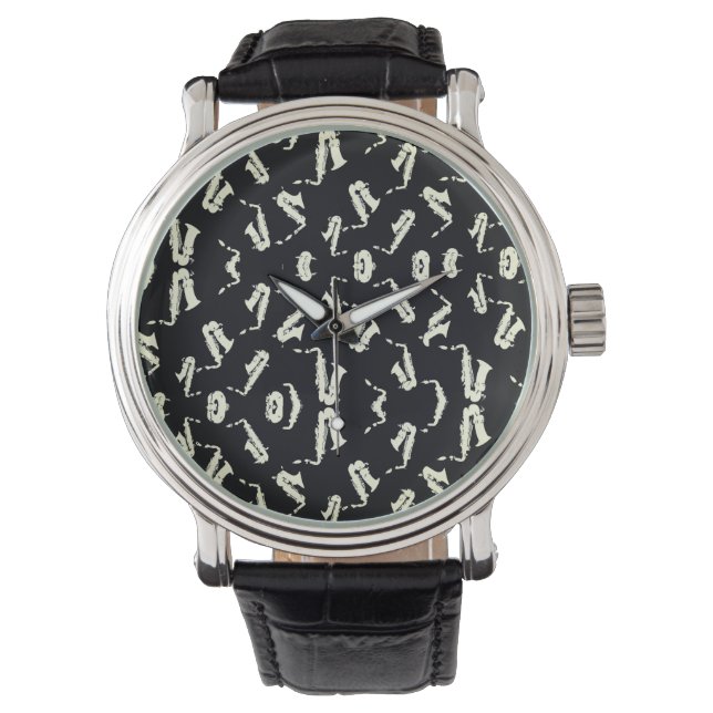 Montre Saxophone Motif noir et blanc (devant)