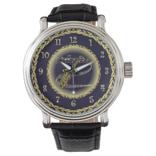 Montre Saxophone ~ Scroll musical ~ Gold/Navy Blue ~