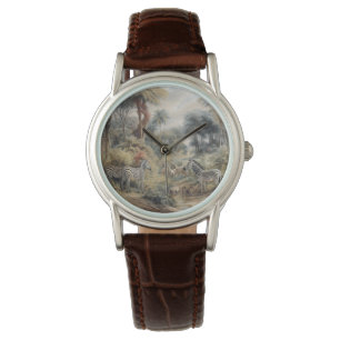 Montre Scène botanique de zèbres dans une oasis