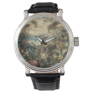 Montre Scène botanique vintage oiseaux fleurs au paradis
