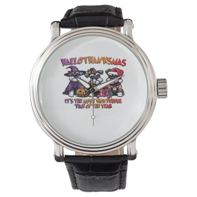 Montre Schnauzer Halloween Thanksgiving Noël Classique (devant)