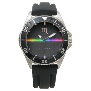 Montre Scorpio Zodiac Sign Rainbow Pride Nom de la ligne