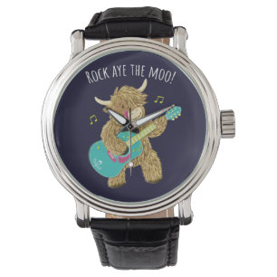 Montre Scottish Highland Cow Guitarist Rock Aye The Moo!