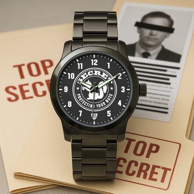 Montre Secret Squirrel "Protecting Your Nuts" Black (Secret Squirrel Protecting Your-Nuts Black Stainless-Steel Watch)