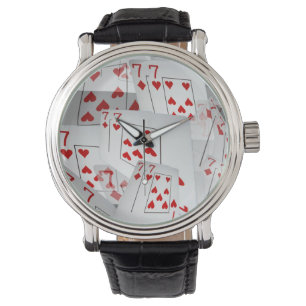 Montre Sept, Cartes De Poker, Mens Leather Big Face Watch
