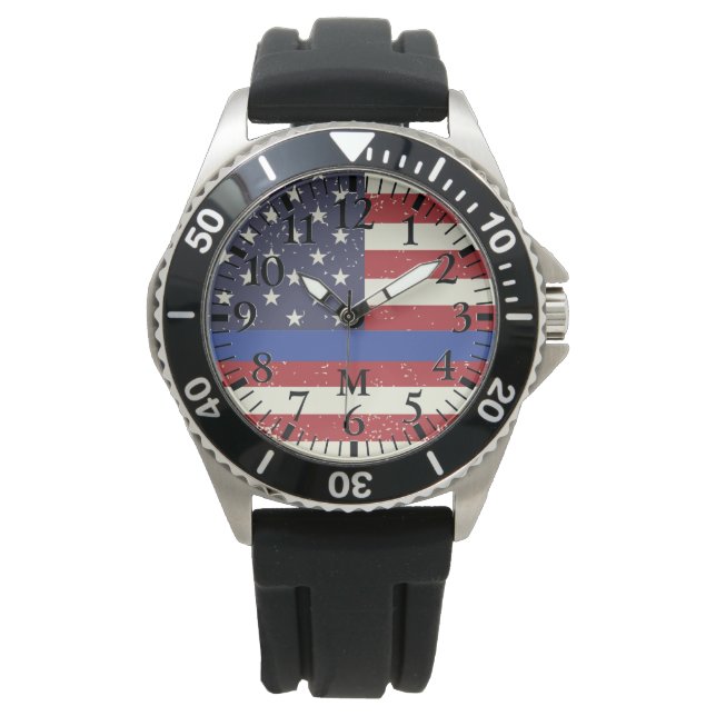 Montre Série Monogramme : La Ligne Bleue Mince. (devant)
