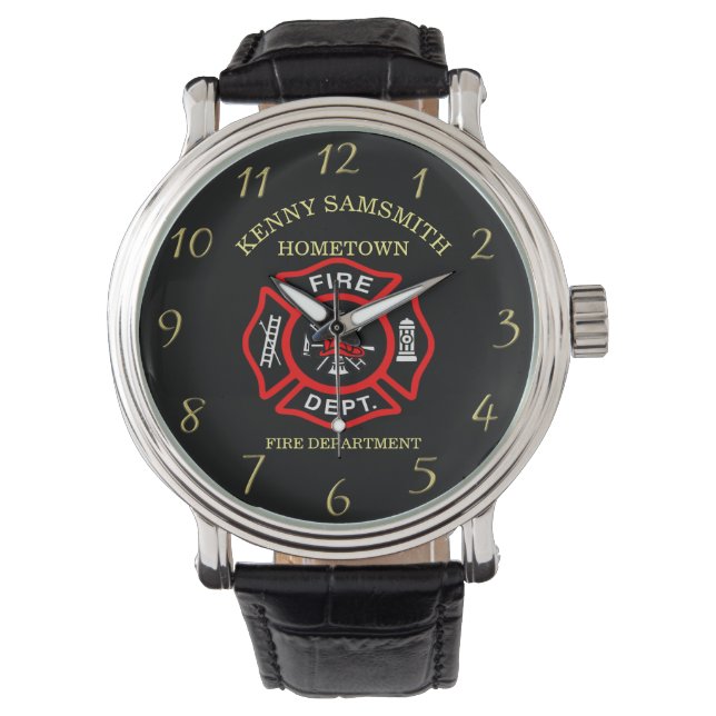 Montre Service D'Incendie Badge Noir Et Rouge Avec Axes (devant)