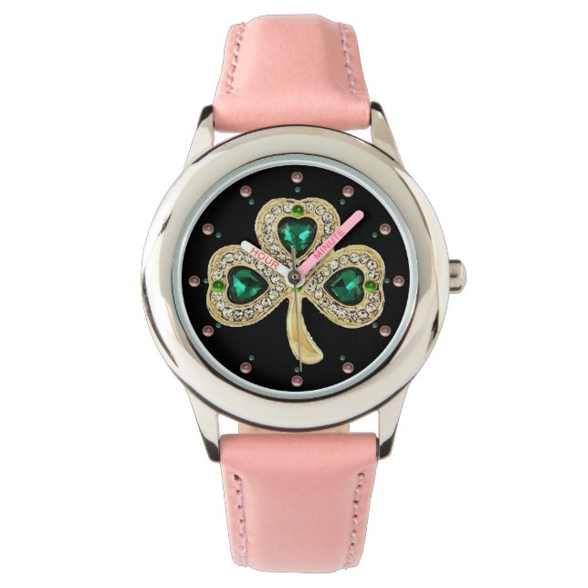 Montre SHAMROCK D'OR JEWEL EMERALD COEURS VERTS, Pierres (devant)