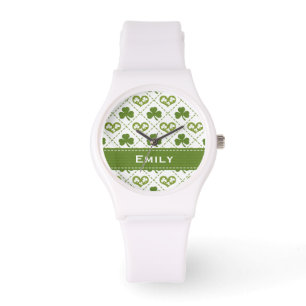 Montre Shamrock et coeurs verts personnalisés