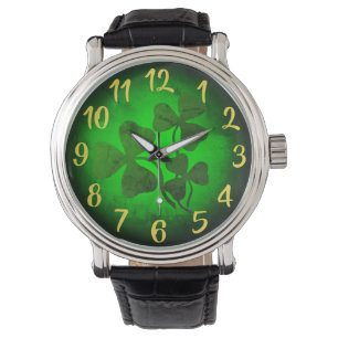 Montre Shamrock irlandais/trèfle vert, Irlande vert brill