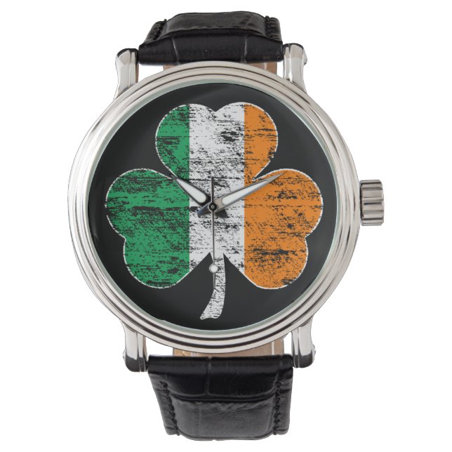 Montre Shamrock irlandais vintage en détresse (devant)