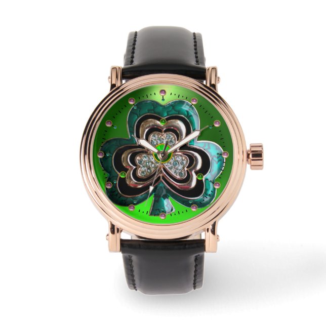 MONTRE SHAMROCK VERT EMERALD IMPRIMÉ JEWEL AVEC GEMS (Recto)