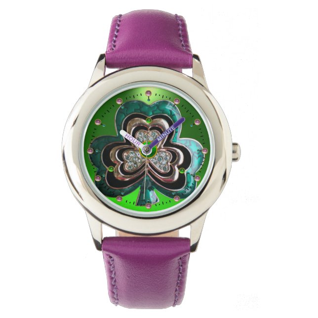 MONTRE SHAMROCK VERT EMERALD IMPRIMÉ JEWEL AVEC GEMS (devant)
