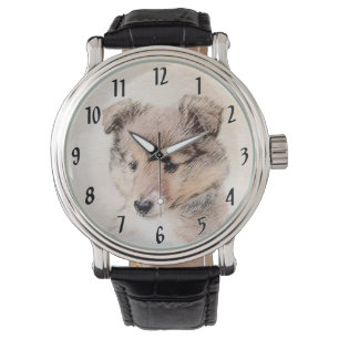 Montre Shetland Sheepdog Puppy Peinture Chien original ar